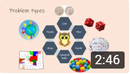 problem types like coins, dice, colourful balls, area, people