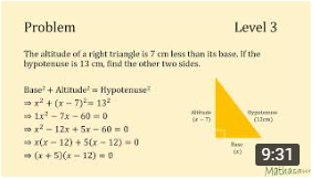 Find sides of a right triangle using quadratic equation